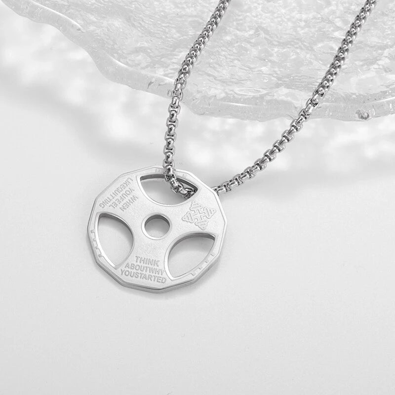 Titanium Steel Dumbbell Pendant Necklace for Muscular Men