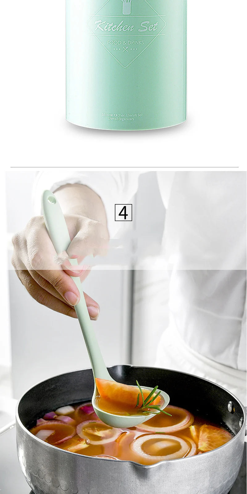 Green Heat Resistant Silicone Utensil Set for Non-Stick Cooking