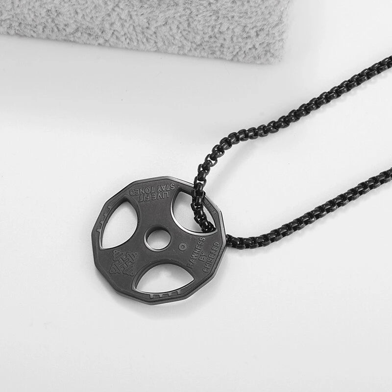 Titanium Steel Dumbbell Pendant Necklace for Muscular Men