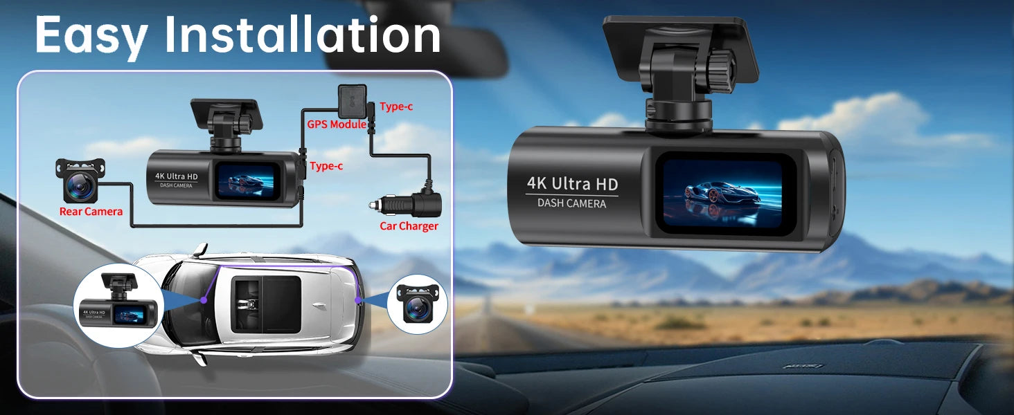 Soam Dash Cam 4K 1080P Dual-Channel Car DVR with GPS