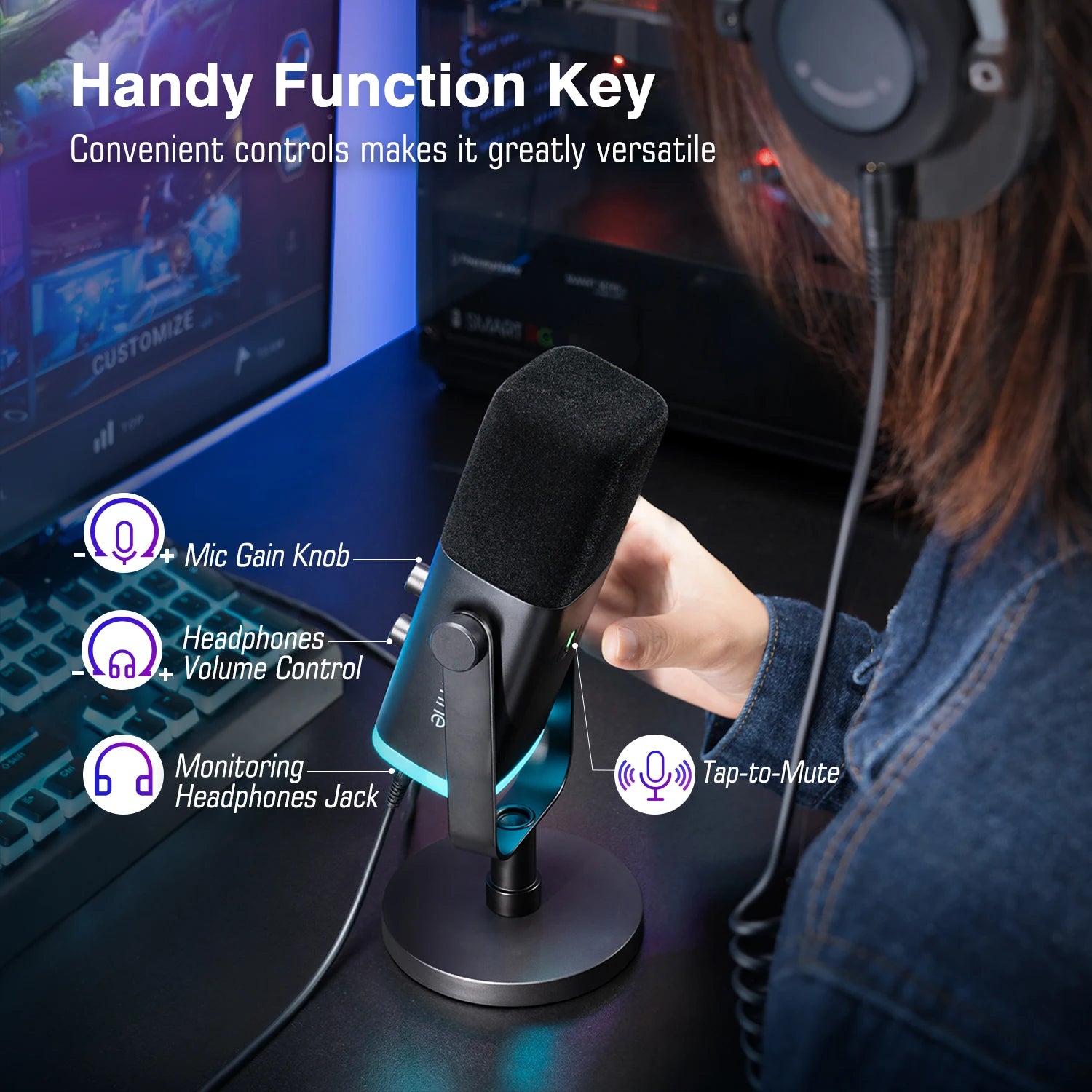 FIFINE USB/XLR Dynamic Microphone with RGB Control for Gaming