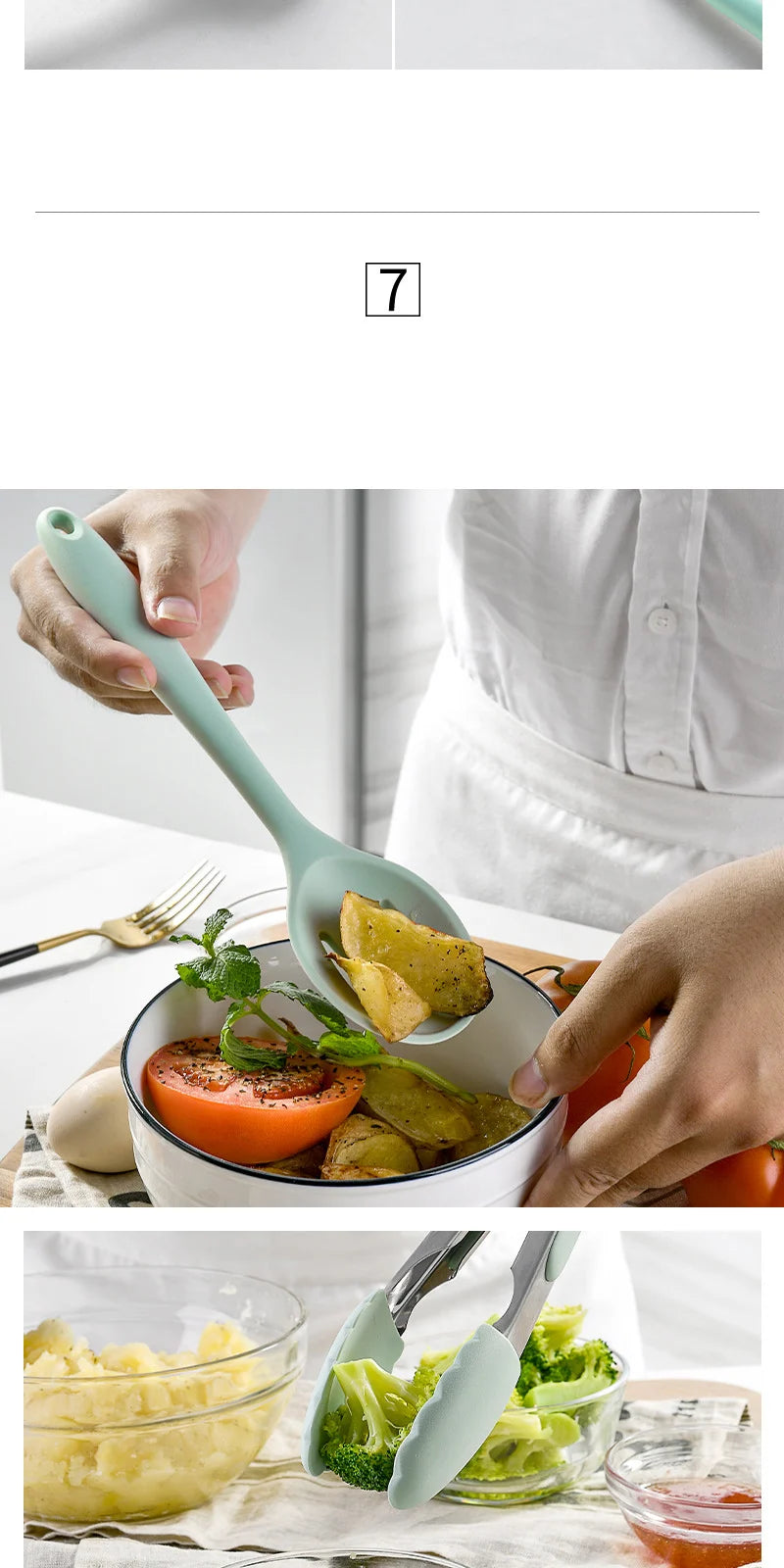 Green Heat Resistant Silicone Utensil Set for Non-Stick Cooking