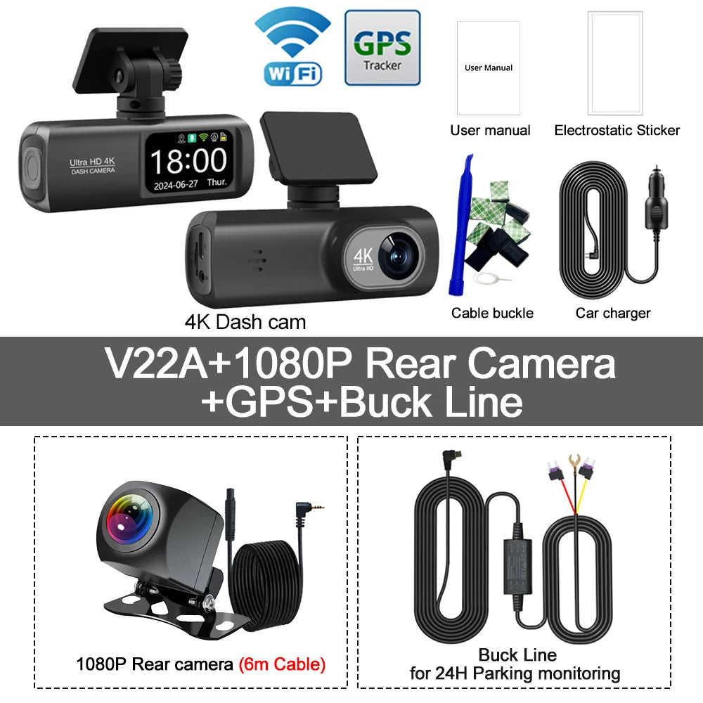 Soam Dash Cam 4K 1080P Dual-Channel Car DVR with GPS