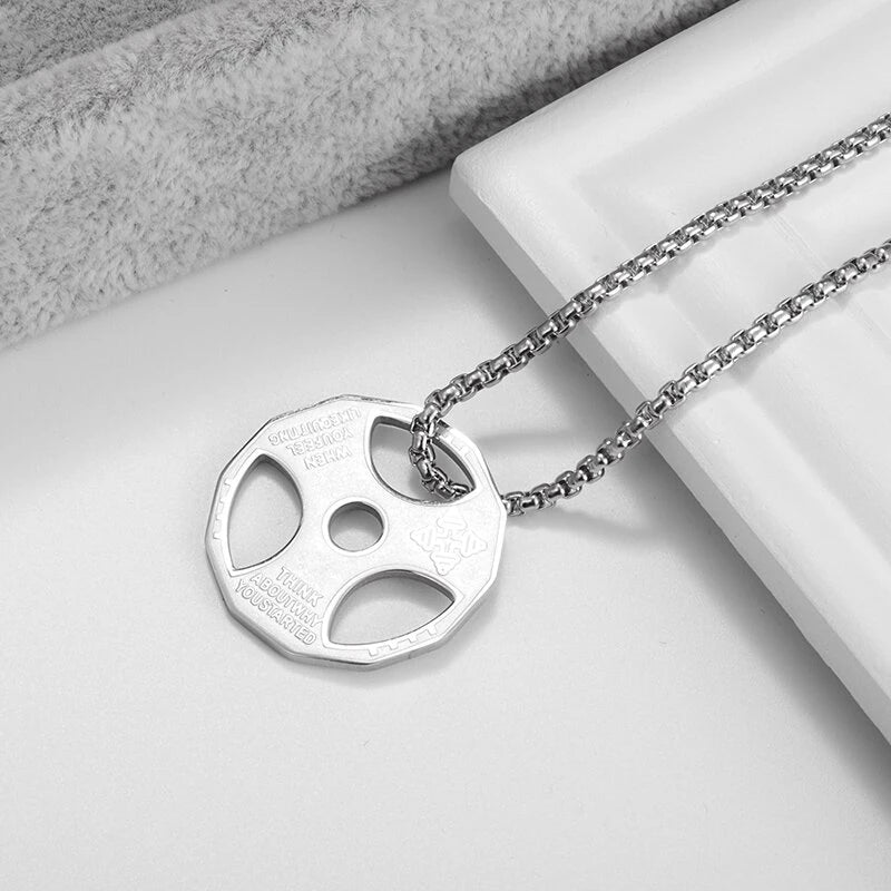 Titanium Steel Dumbbell Pendant Necklace for Muscular Men