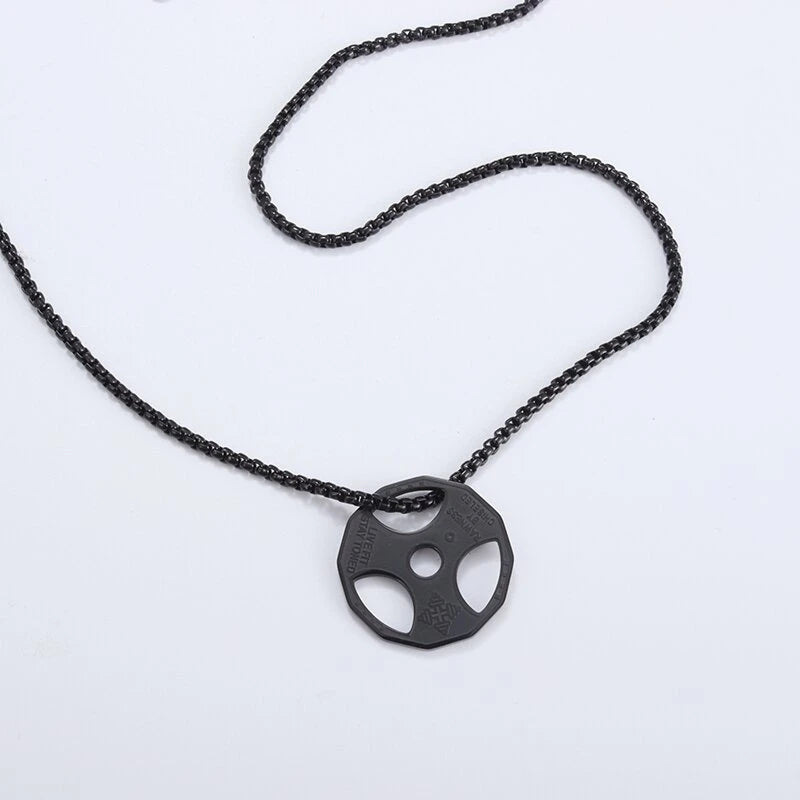 Titanium Steel Dumbbell Pendant Necklace for Muscular Men