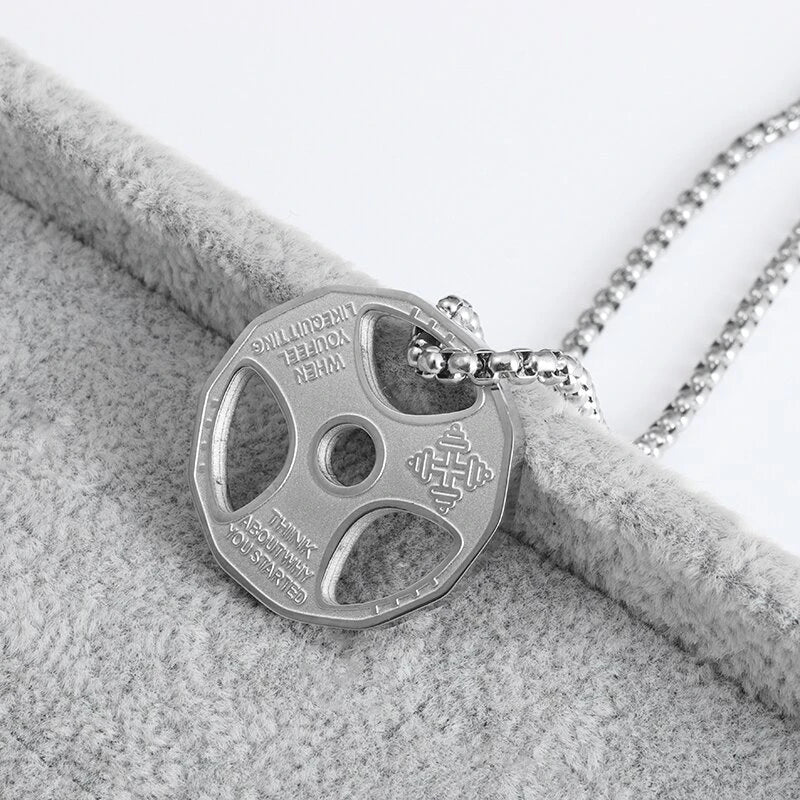 Titanium Steel Dumbbell Pendant Necklace for Muscular Men