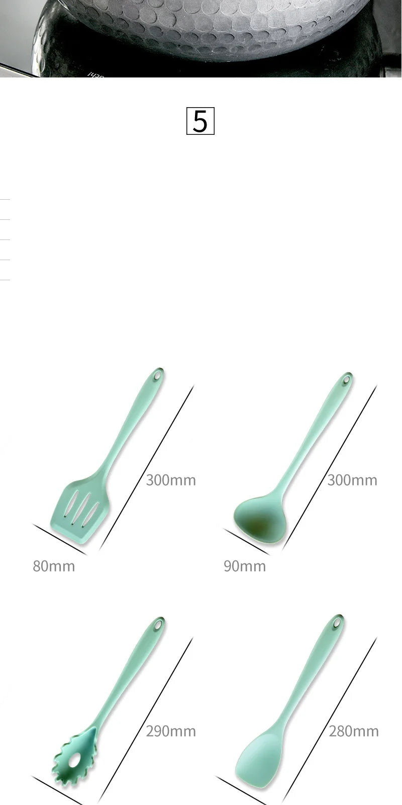 Green Heat Resistant Silicone Utensil Set for Non-Stick Cooking