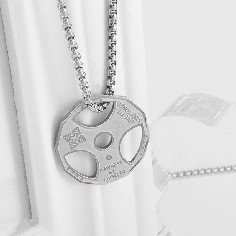Titanium Steel Dumbbell Pendant Necklace for Muscular Men