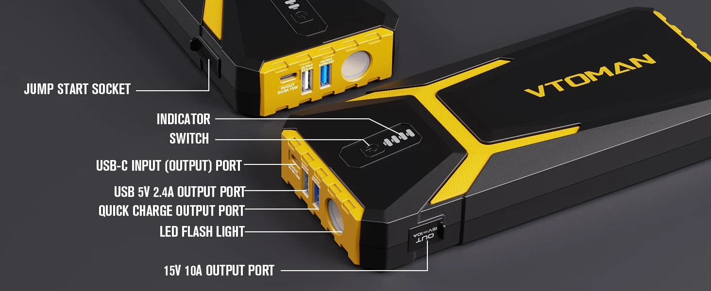 VTOMAN Power Bank 20000mAh Jump Starter 4500A Car Charger
