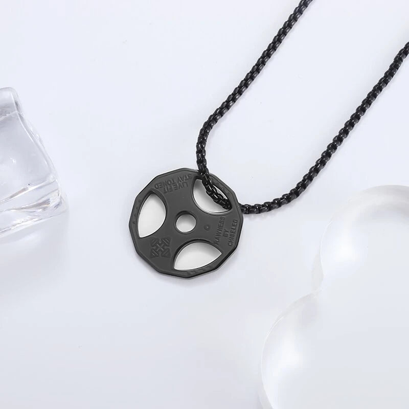 Titanium Steel Dumbbell Pendant Necklace for Muscular Men