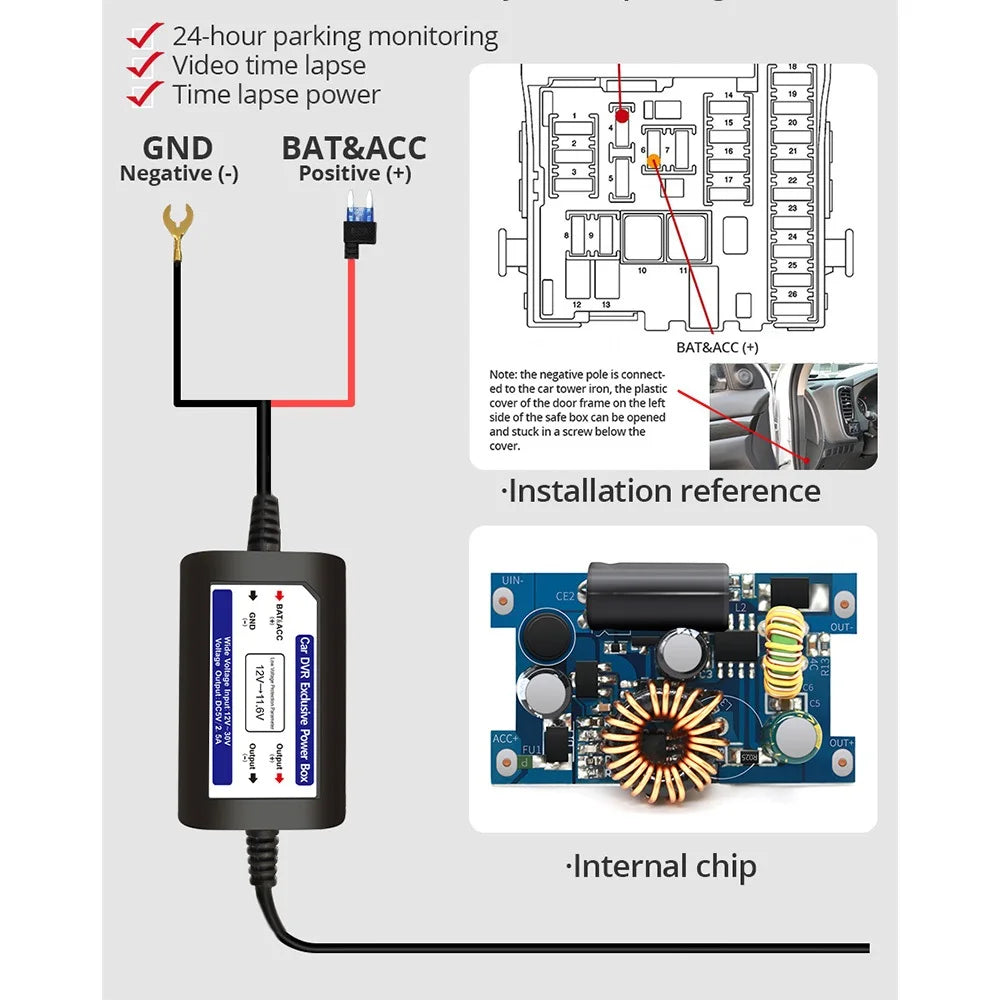 3 Channel Dash Cam Video Recorder with 24H Parking Monitor