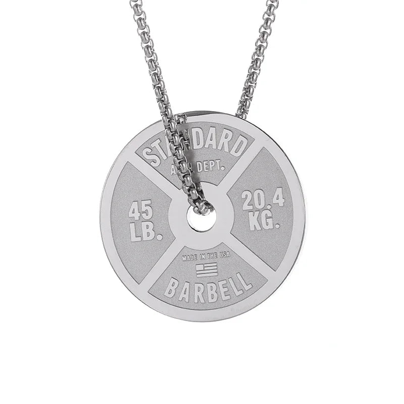 Titanium Steel Dumbbell Pendant Necklace for Muscular Men