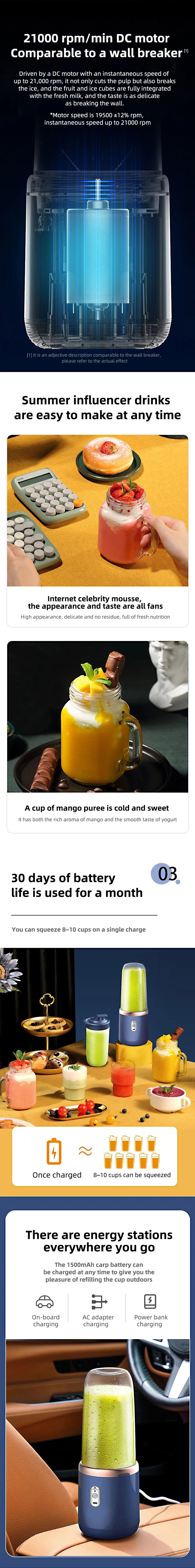 Portable Juicer Blender 400ml USB Charging Smoothie Cup