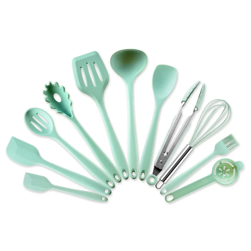 Green Heat Resistant Silicone Utensil Set for Non-Stick Cooking