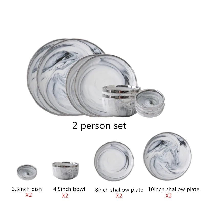Nordic Style Silver Inlay Ceramic Dinnerware Set For Hotels