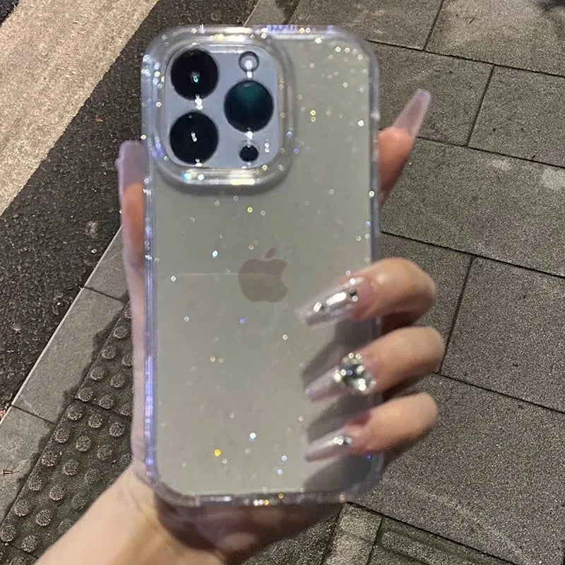 Luxury Bling Glitter Clear Phone Case For iPhone 15 11 13 12 14 Pro Max X XR XS 7 8 Plus SE3 Shockproof Cover