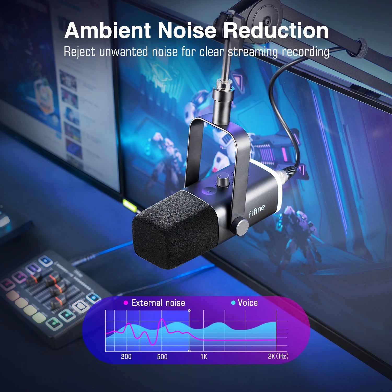FIFINE USB/XLR Dynamic Microphone with RGB Control for Gaming
