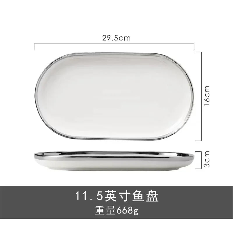 Marble Patterned Light Luxury Silver Edged Tableware Set