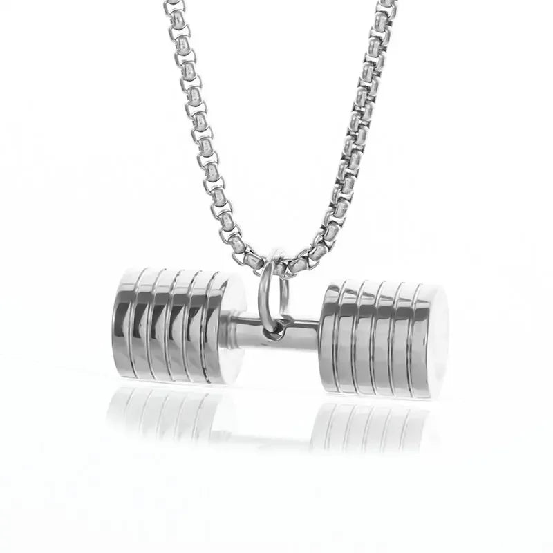 Titanium Steel Dumbbell Pendant Necklace for Muscular Men