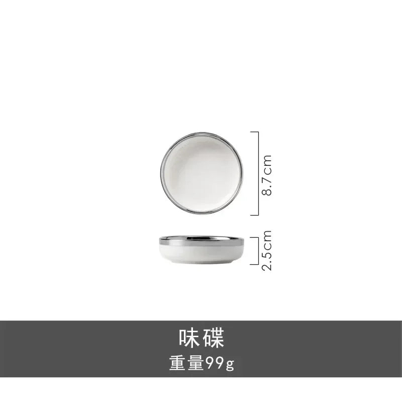 Marble Patterned Light Luxury Silver Edged Tableware Set