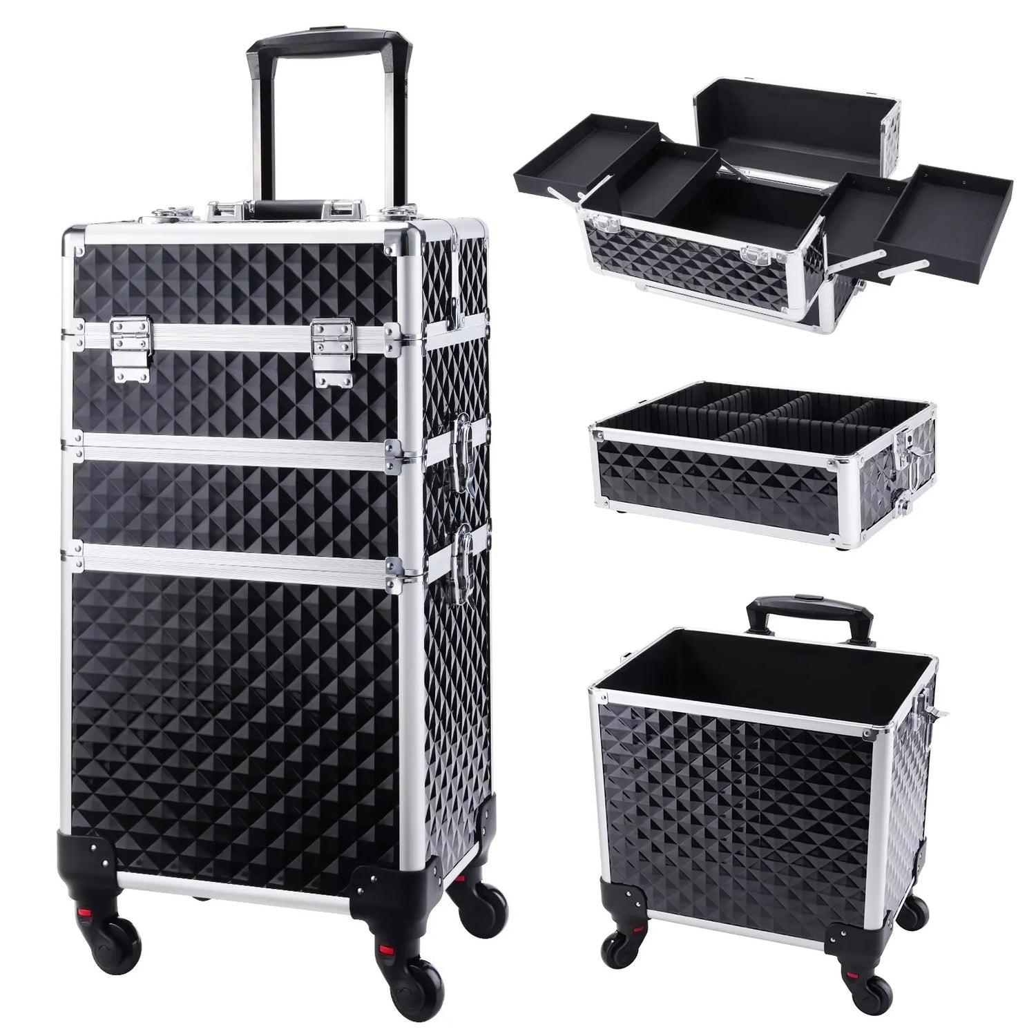 Rolling Makeup Case 3 In 1 Large Capacity Trolley