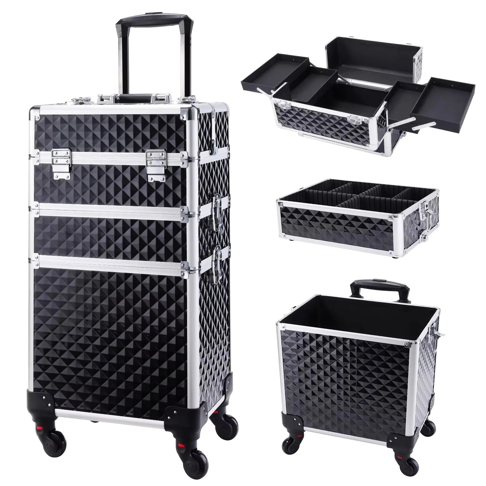 Rolling Makeup Case 3 In 1 Large Capacity Trolley