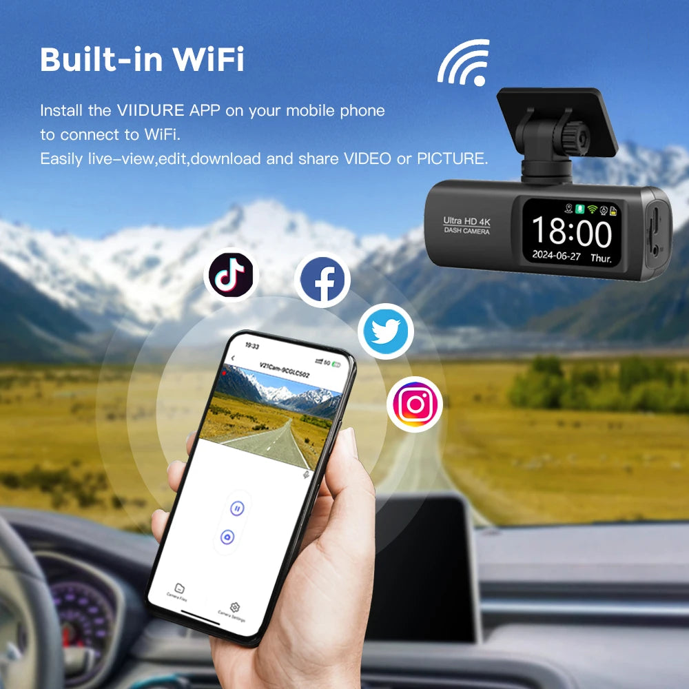 Soam Dash Cam 4K 1080P Dual-Channel Car DVR with GPS