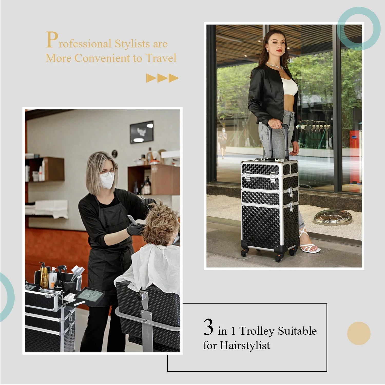 Rolling Makeup Case 3 In 1 Large Capacity Trolley