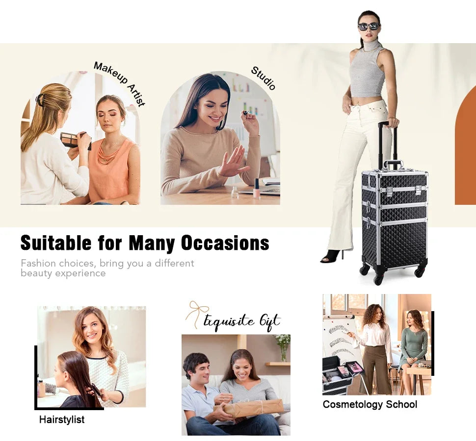 Rolling Makeup Case 3 In 1 Large Capacity Trolley