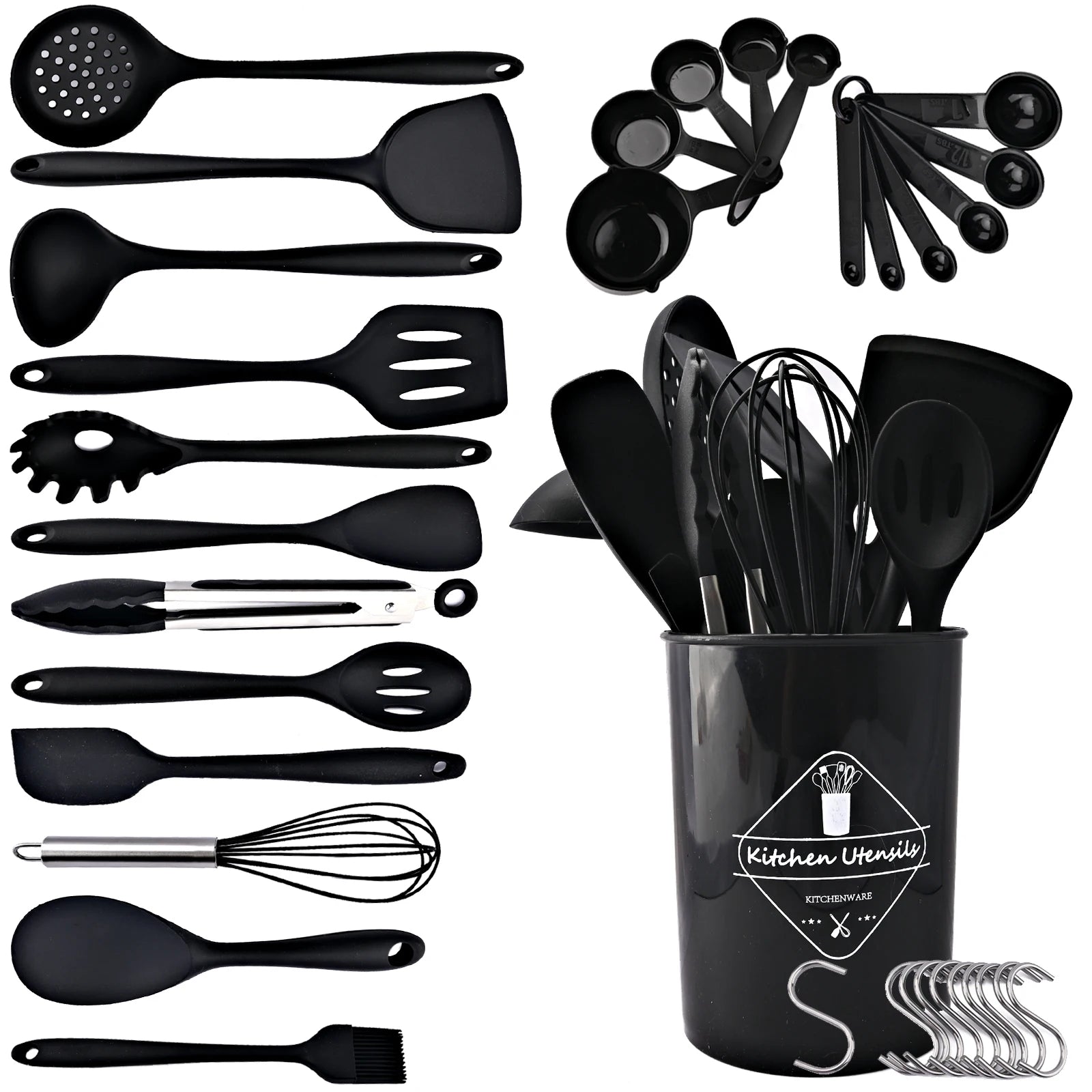New Non-Stick Black Silicone Kitchen Utensils Set