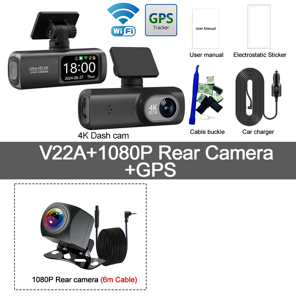 Soam Dash Cam 4K 1080P Dual-Channel Car DVR with GPS
