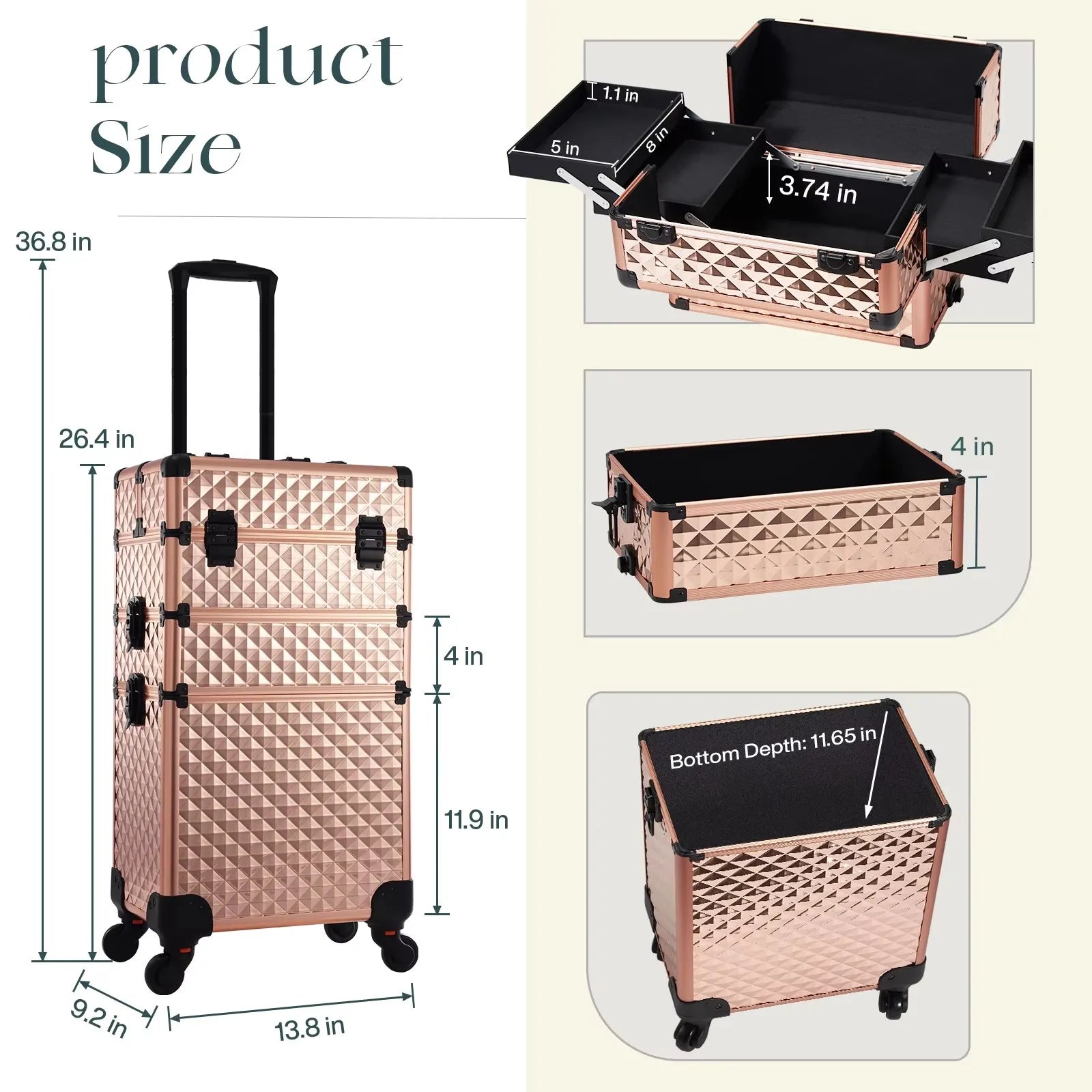 Rolling Makeup Case 3 In 1 Large Capacity Trolley
