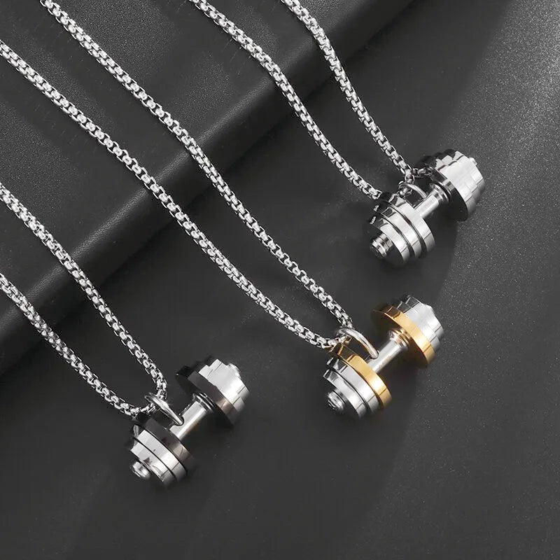Titanium Steel Dumbbell Pendant Necklace for Muscular Men