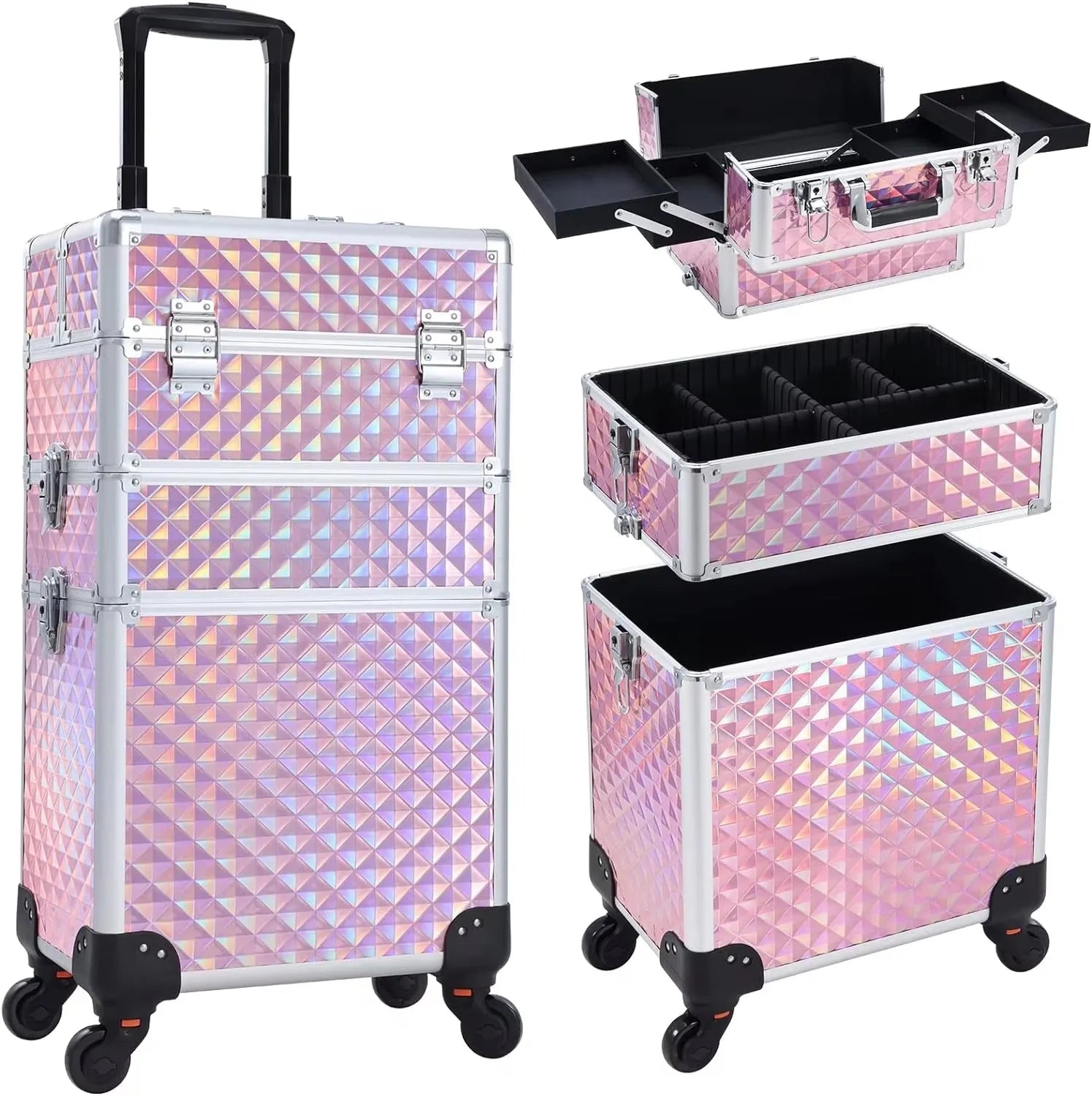 Rolling Makeup Case 3 In 1 Large Capacity Trolley