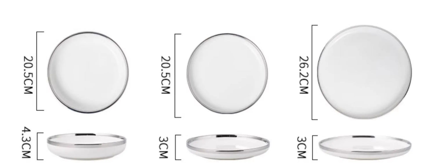 Marble Patterned Light Luxury Silver Edged Tableware Set