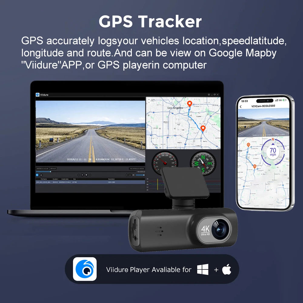 Soam Dash Cam 4K 1080P Dual-Channel Car DVR with GPS