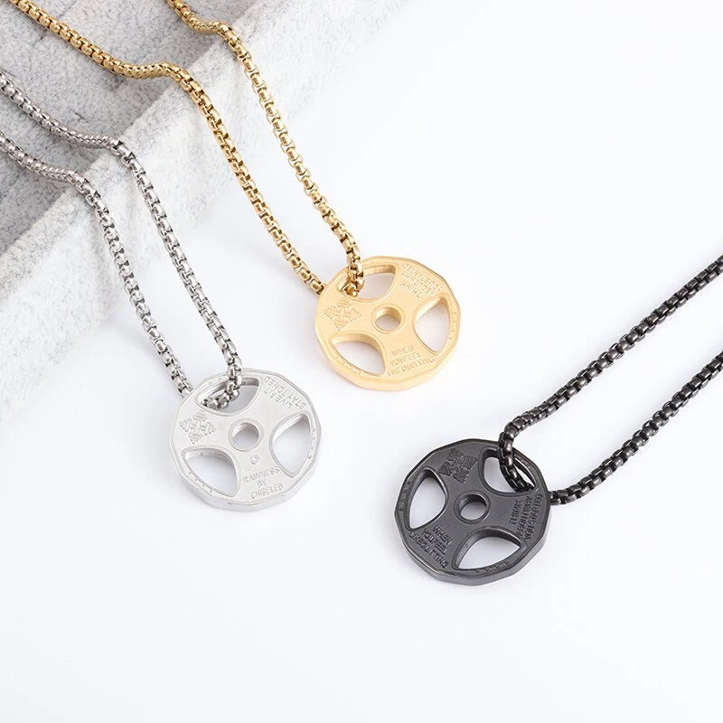 Titanium Steel Dumbbell Pendant Necklace for Muscular Men