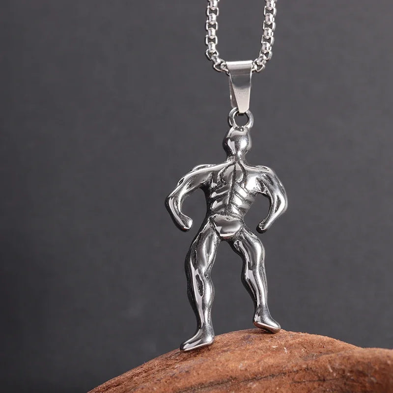 Titanium Steel Dumbbell Pendant Necklace for Muscular Men