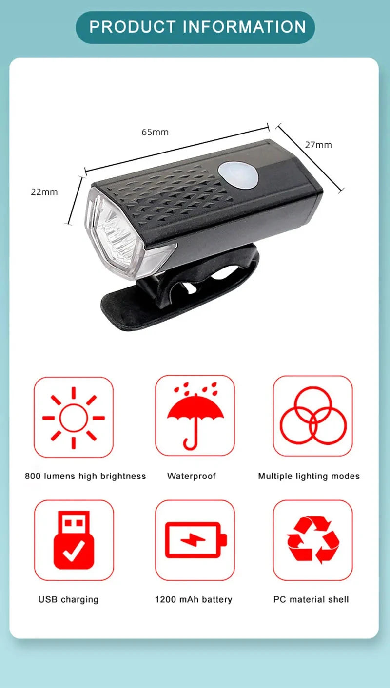 USB Rechargeable Bike Light Set Front Rear Cycling Lamps