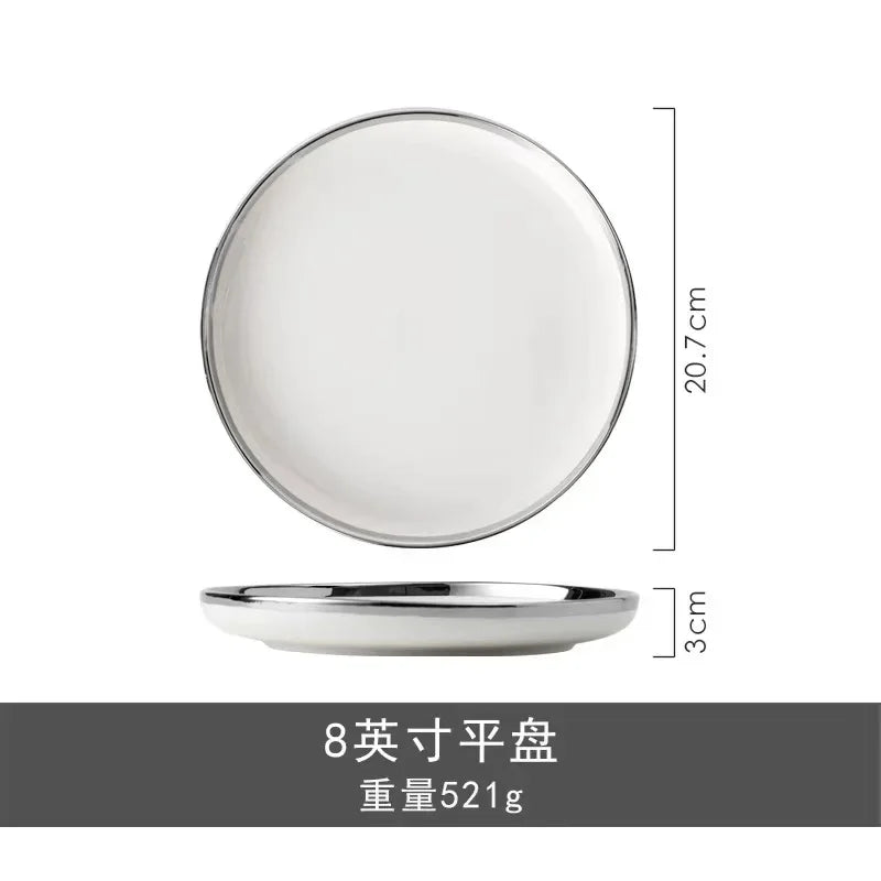 Marble Patterned Light Luxury Silver Edged Tableware Set