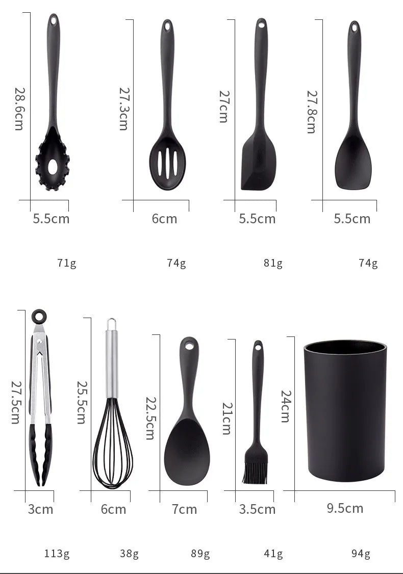 New Non-Stick Black Silicone Kitchen Utensils Set