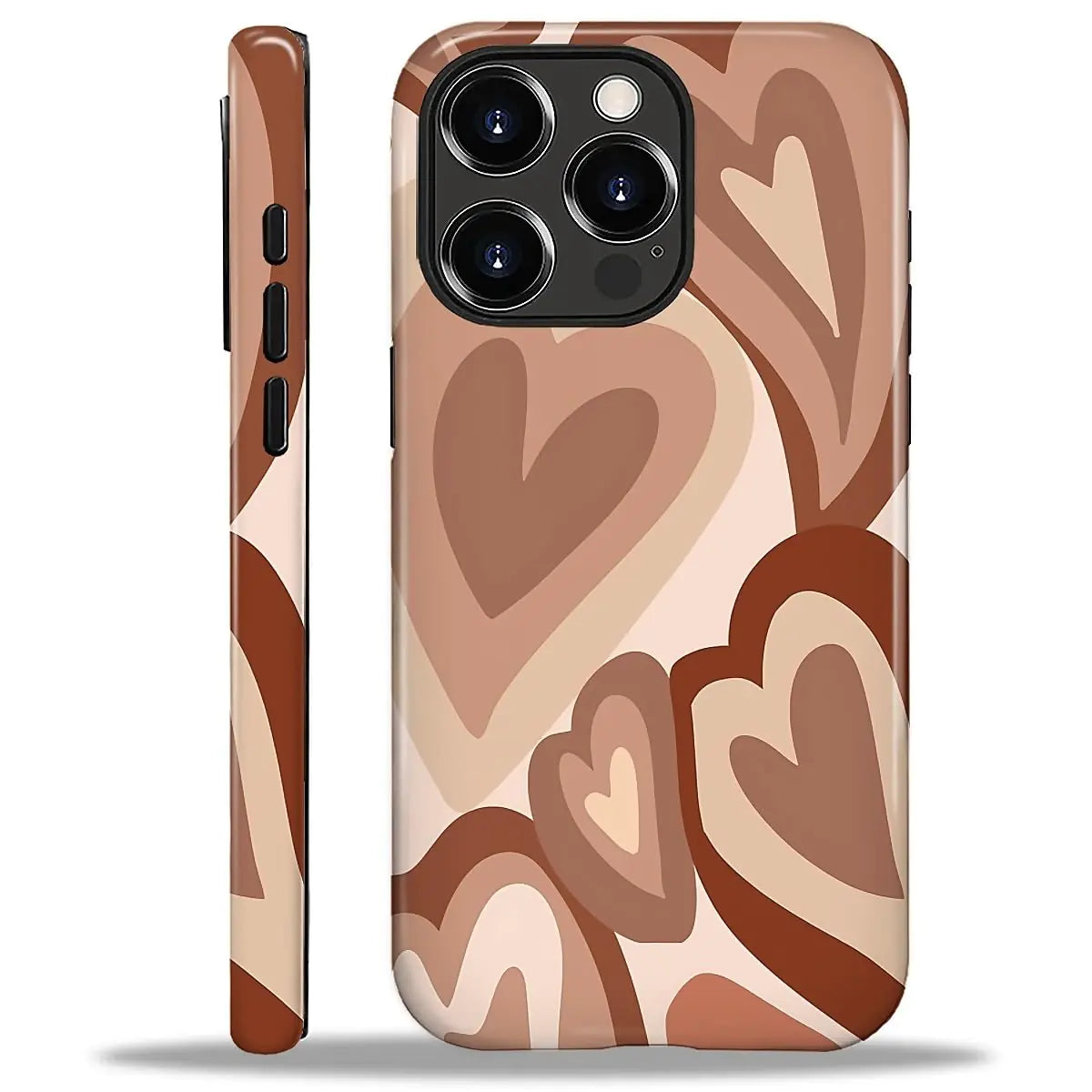 iPhone 16 Pro Case Brown Hearts Phone Case