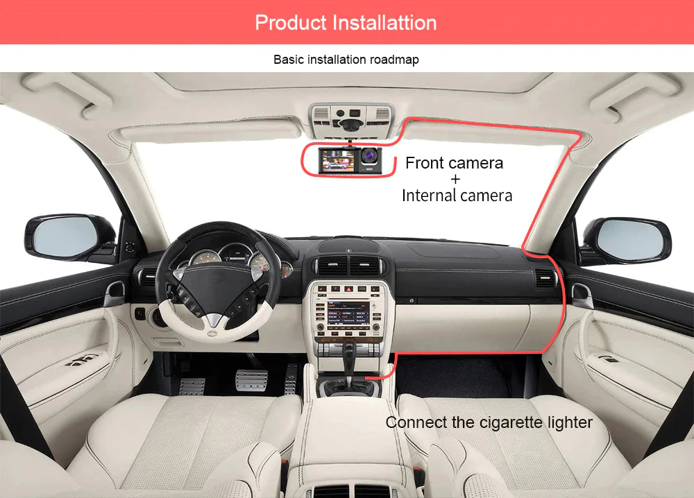 Car Dual Lens Dash Cam HD 1080P Front Rear Inside G-Sensor
