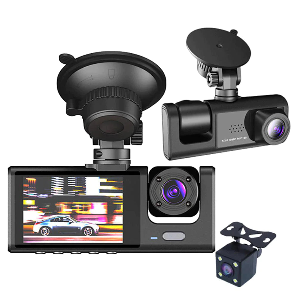 Car Dual Lens Dash Cam HD 1080P Front Rear Inside G-Sensor