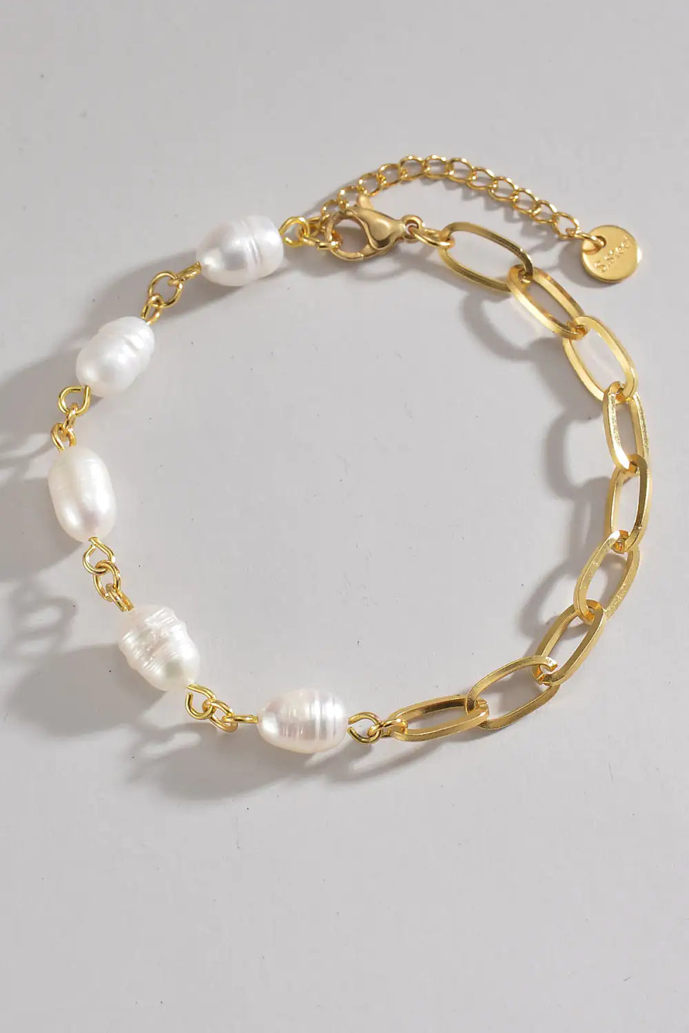 Elegant Half Pearl Half Chain Stainless Steel Bracelet