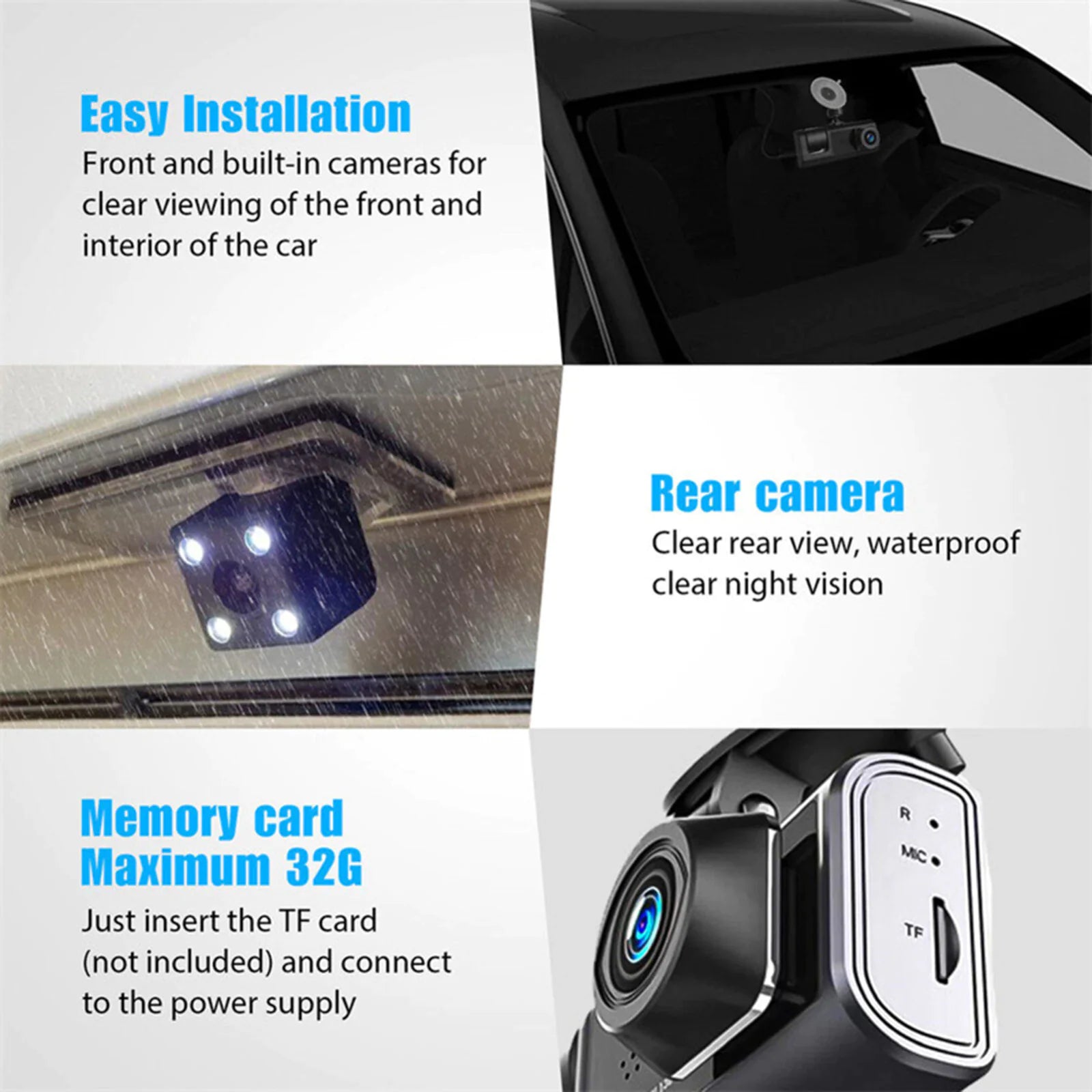 Car Dual Lens Dash Cam HD 1080P Front Rear Inside G-Sensor