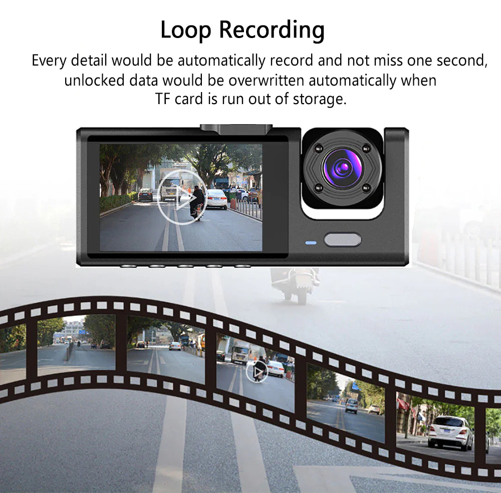 Car Dual Lens Dash Cam HD 1080P Front Rear Inside G-Sensor