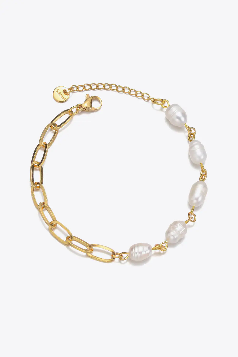 Elegant Half Pearl Half Chain Stainless Steel Bracelet