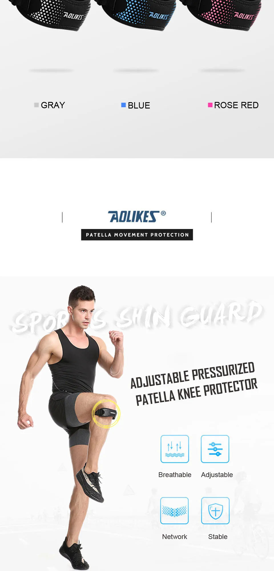 AOLIKES 1PCS Adjustable Knee Pad for Pain Relief Support