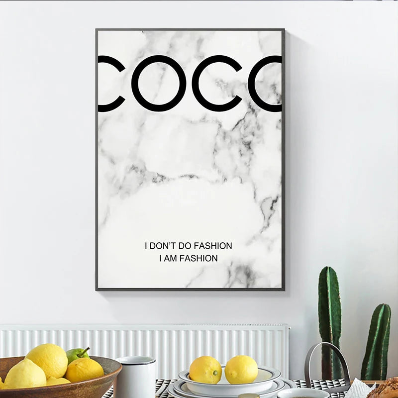 Fashion Wall Art High Heels Marble Coco Quotes Posters and Prints Canvas Painting Pictures for Living Room Decor